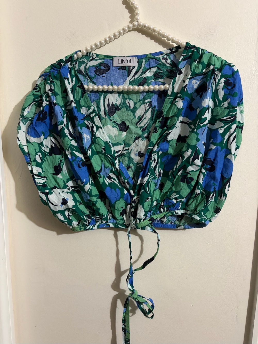 Lilyful Green & Blue Floral Tie-Front Crop Top